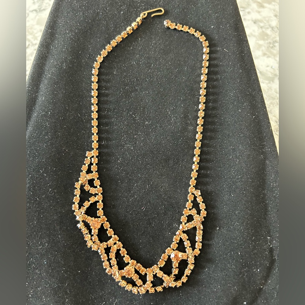 Vinatage Shades of Amber Rhinestones Layeted Choker Necklace